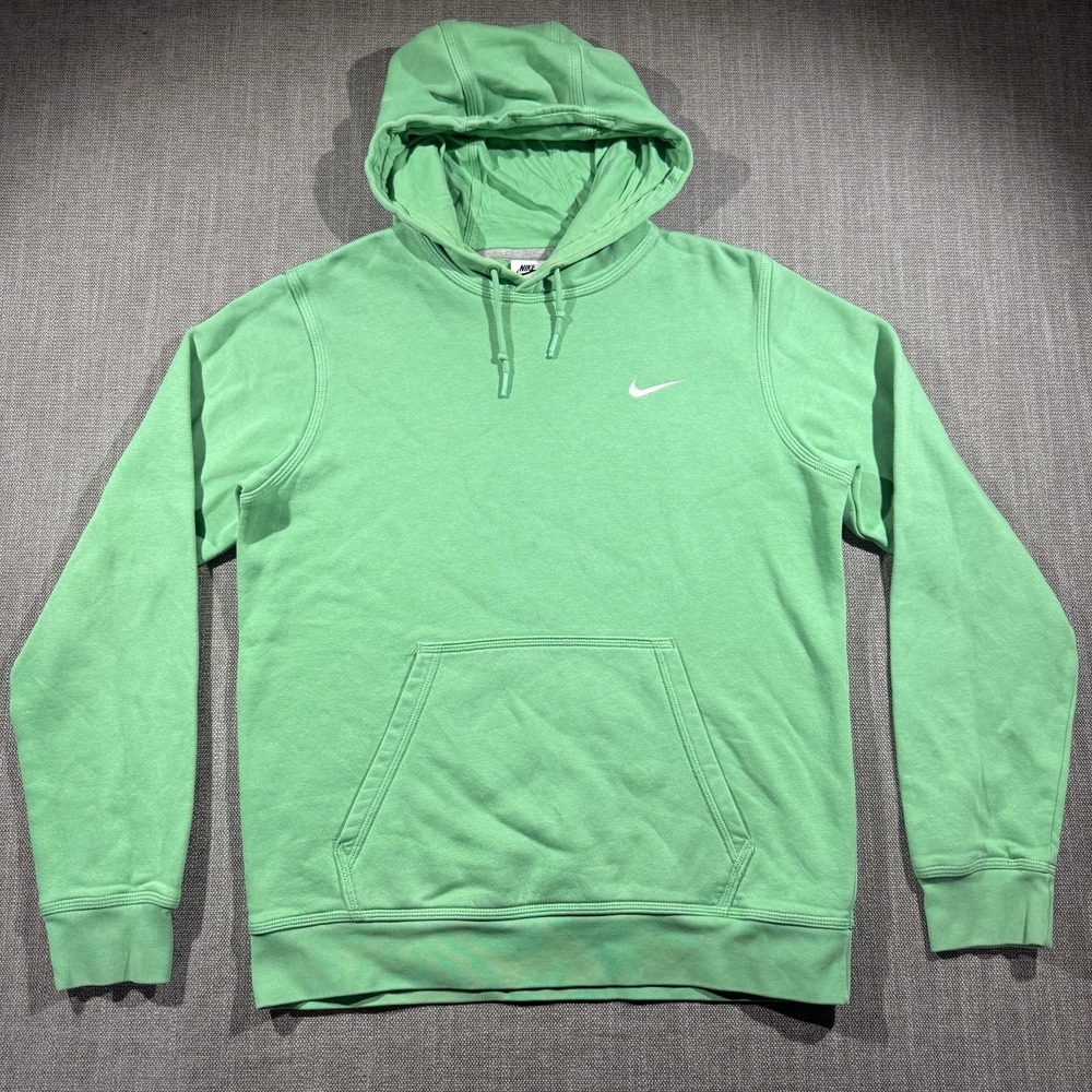 Nike Hoodie Mens Medium Green Pullover Fleece Swoosh Logo Kangaroo Pocket Casual